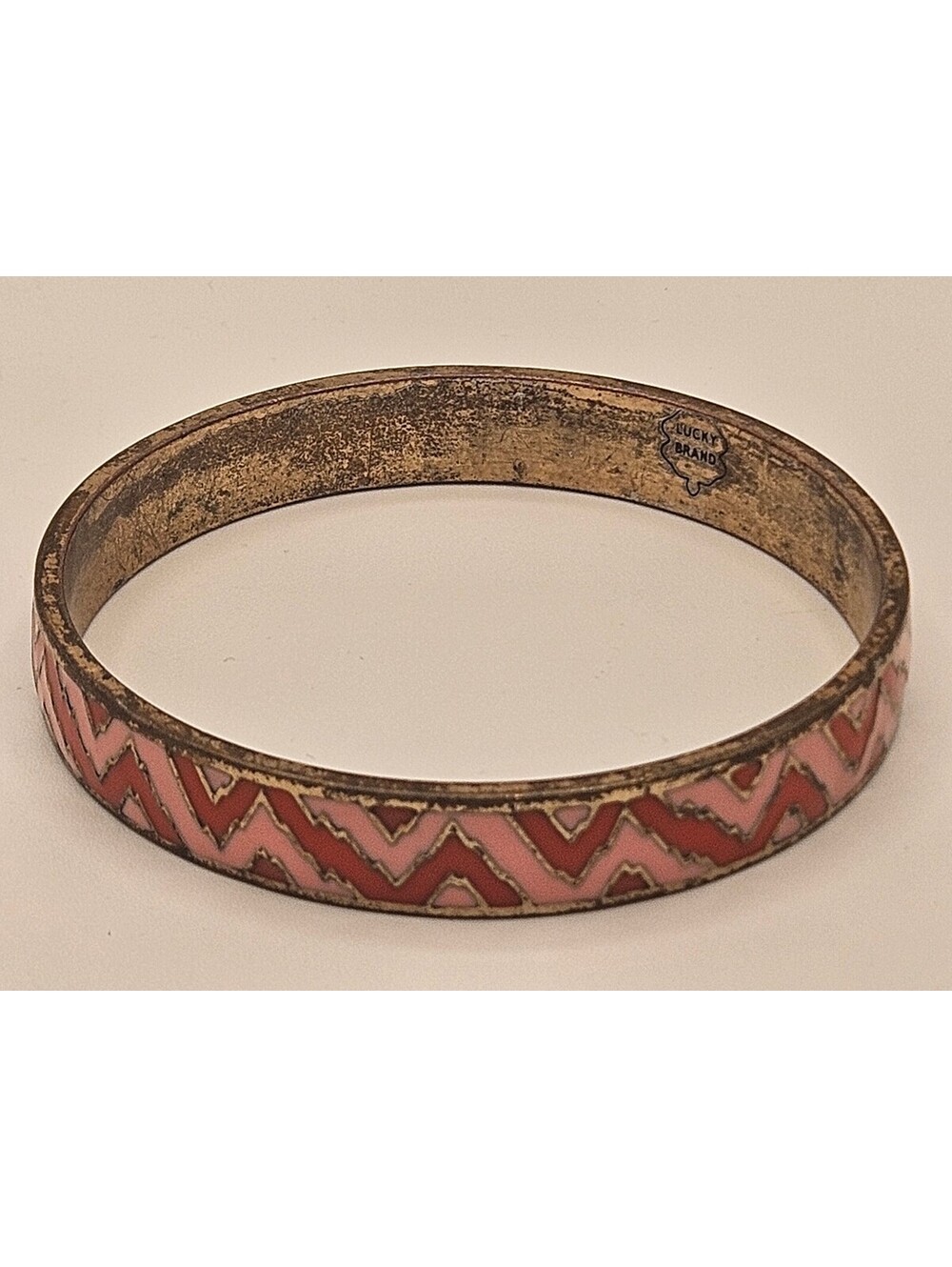 Lucky Brand Pink Red Geometric Enamel Metal Bangle Bracelet